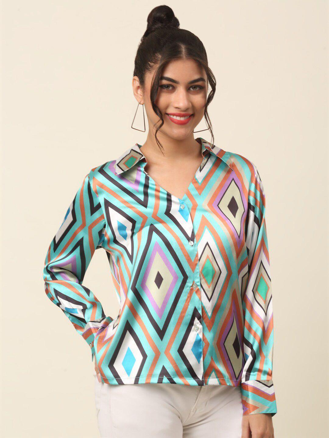 pluss blue geometric printed casual shirt