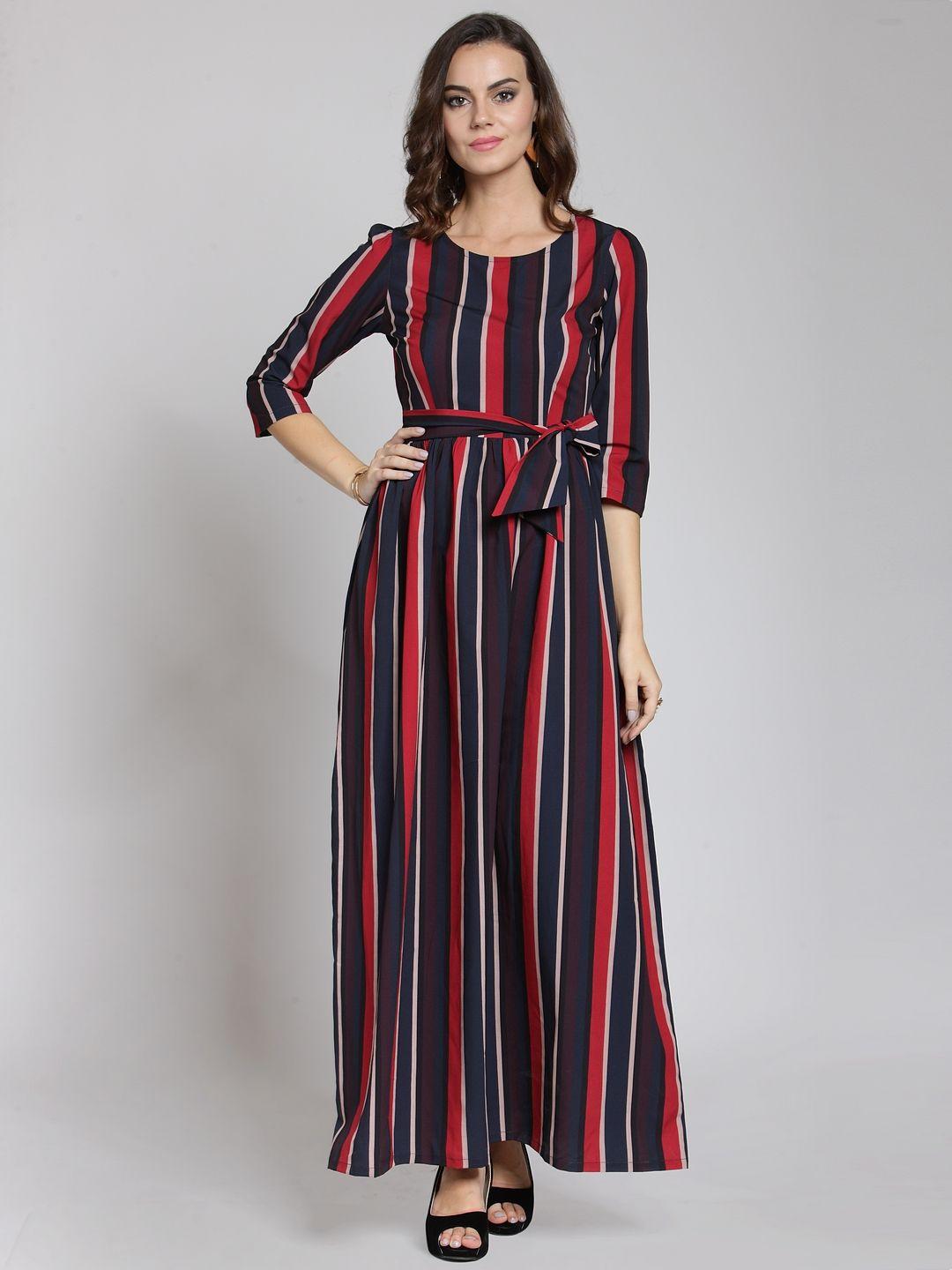pluss blue striped fit and flare dress