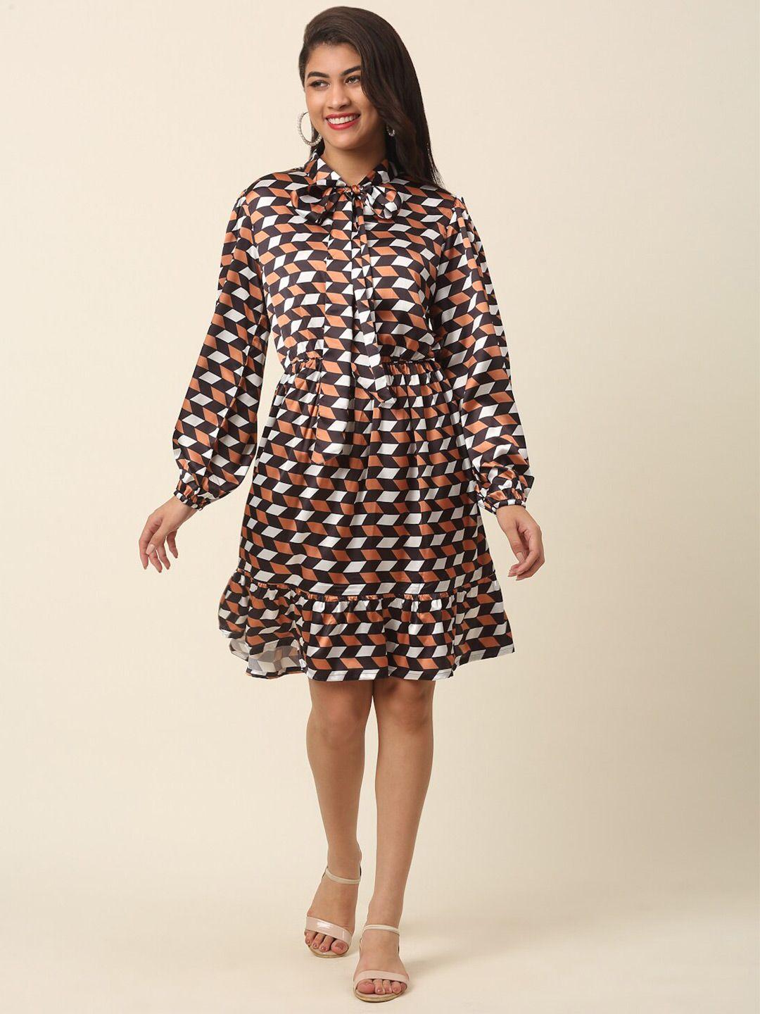 pluss checked puff sleeve a-line dress