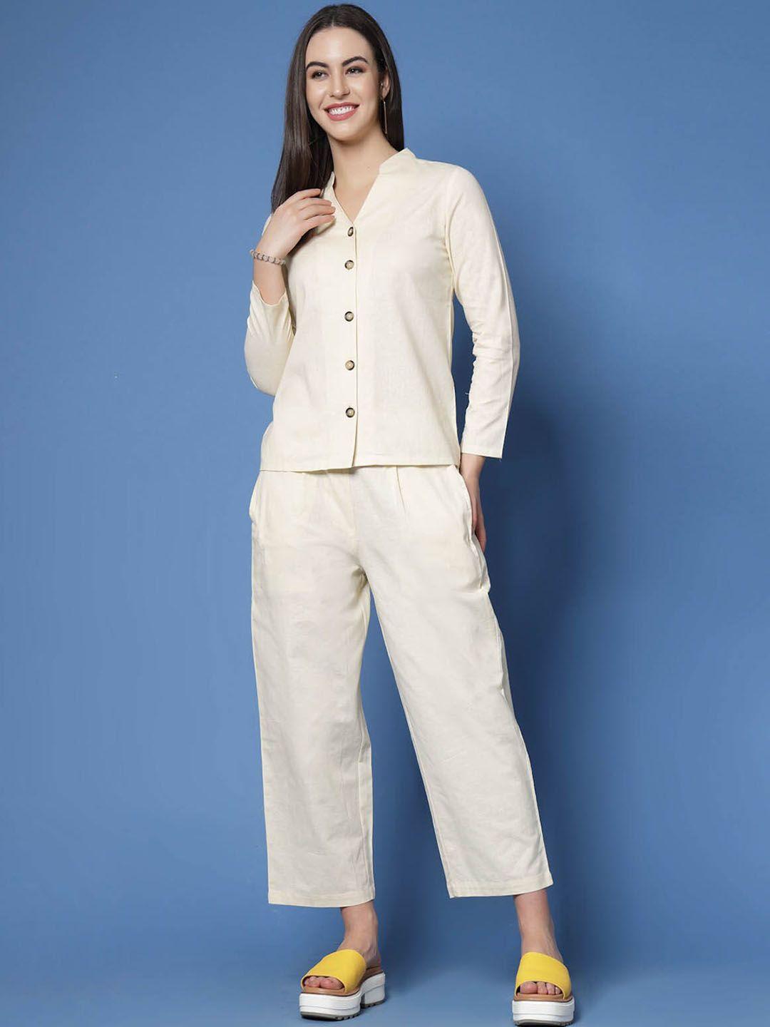 pluss cream coloured pure cotton shirt with trousers