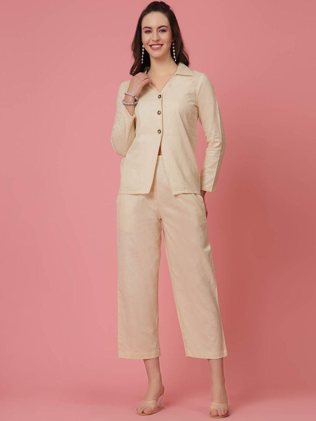 pluss cream pure cotton shirt with trousers