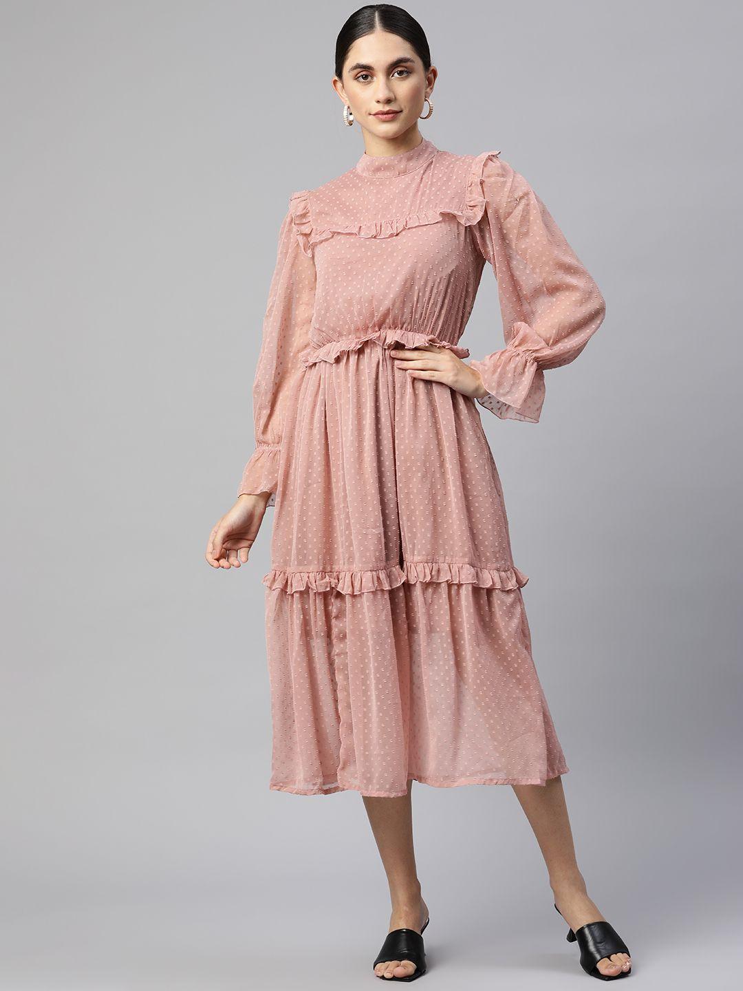 pluss dusty rose pink self design midi dress