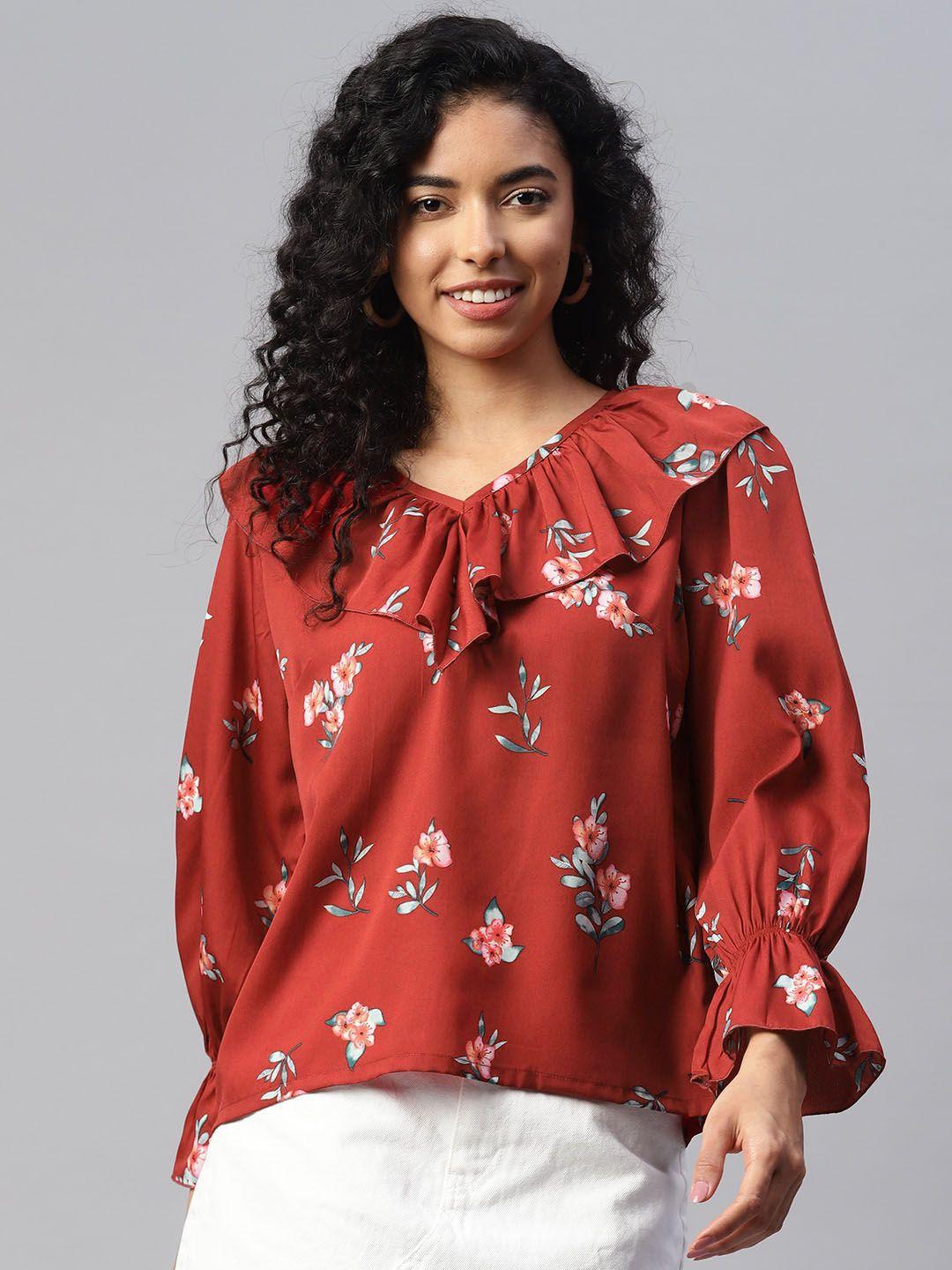 pluss floral print bell sleeves ruffles top