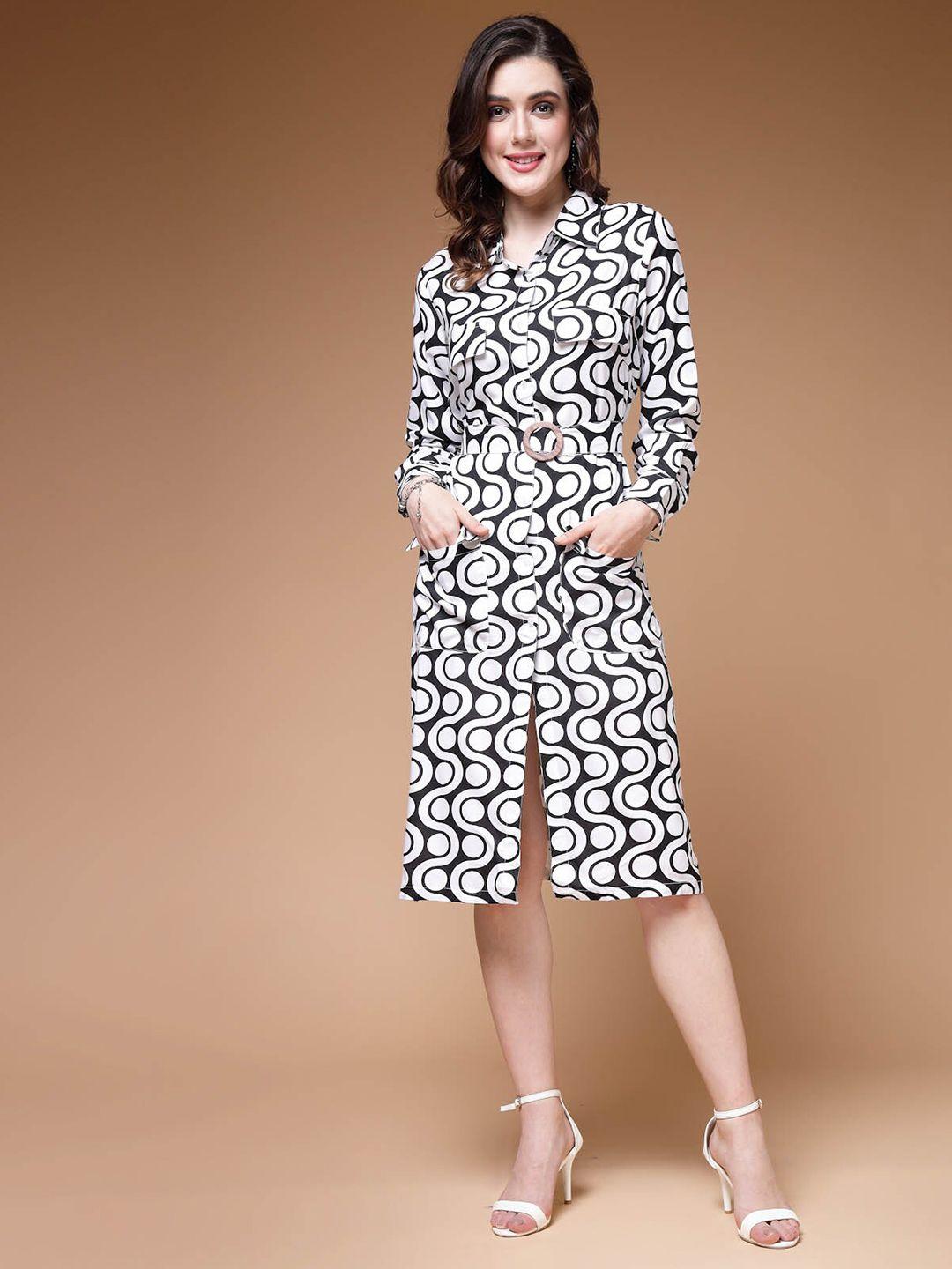 pluss geometric printed shirt collar cuffed sleeves shirt dress