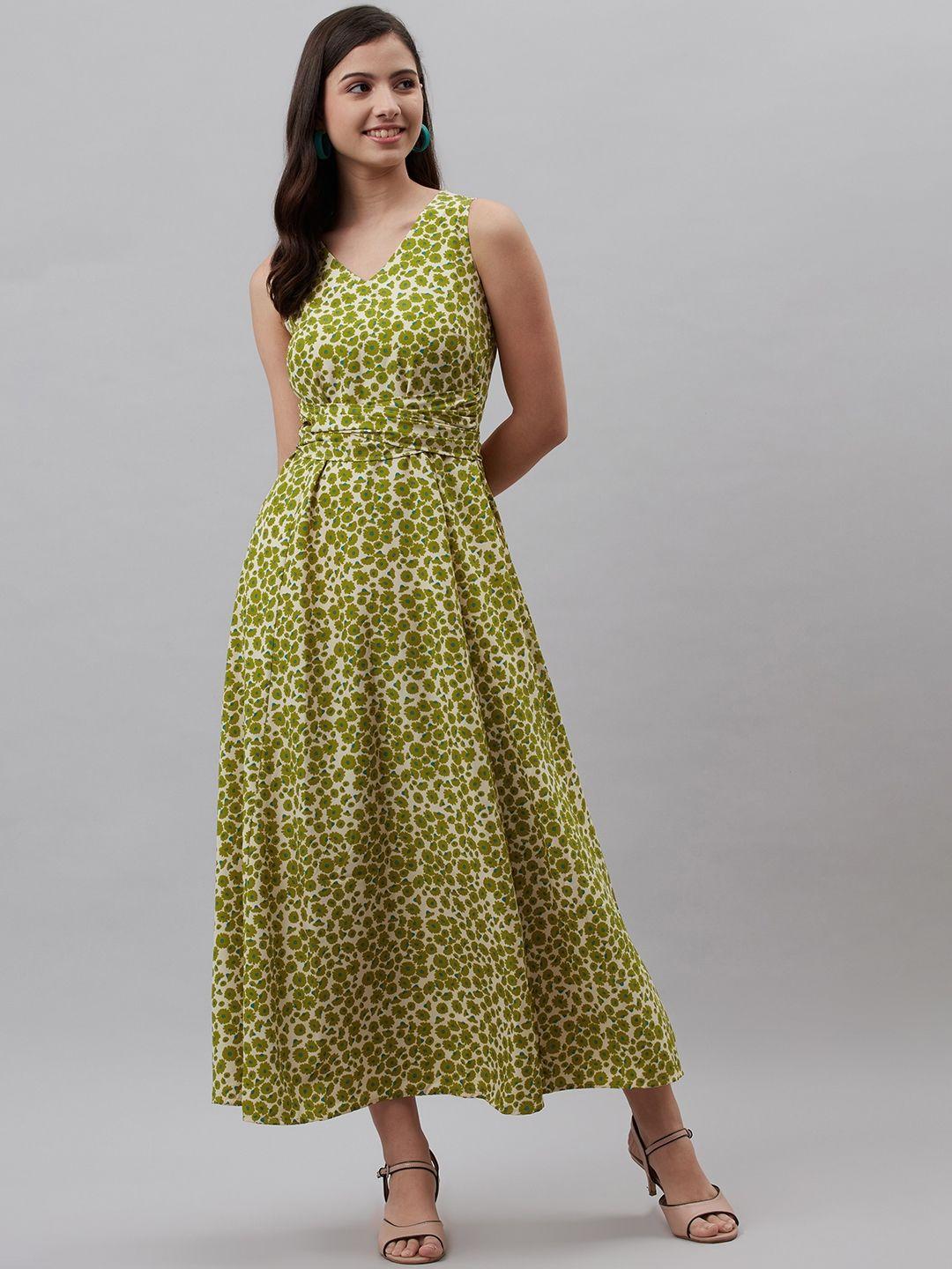 pluss green & off white floral print maxi dress