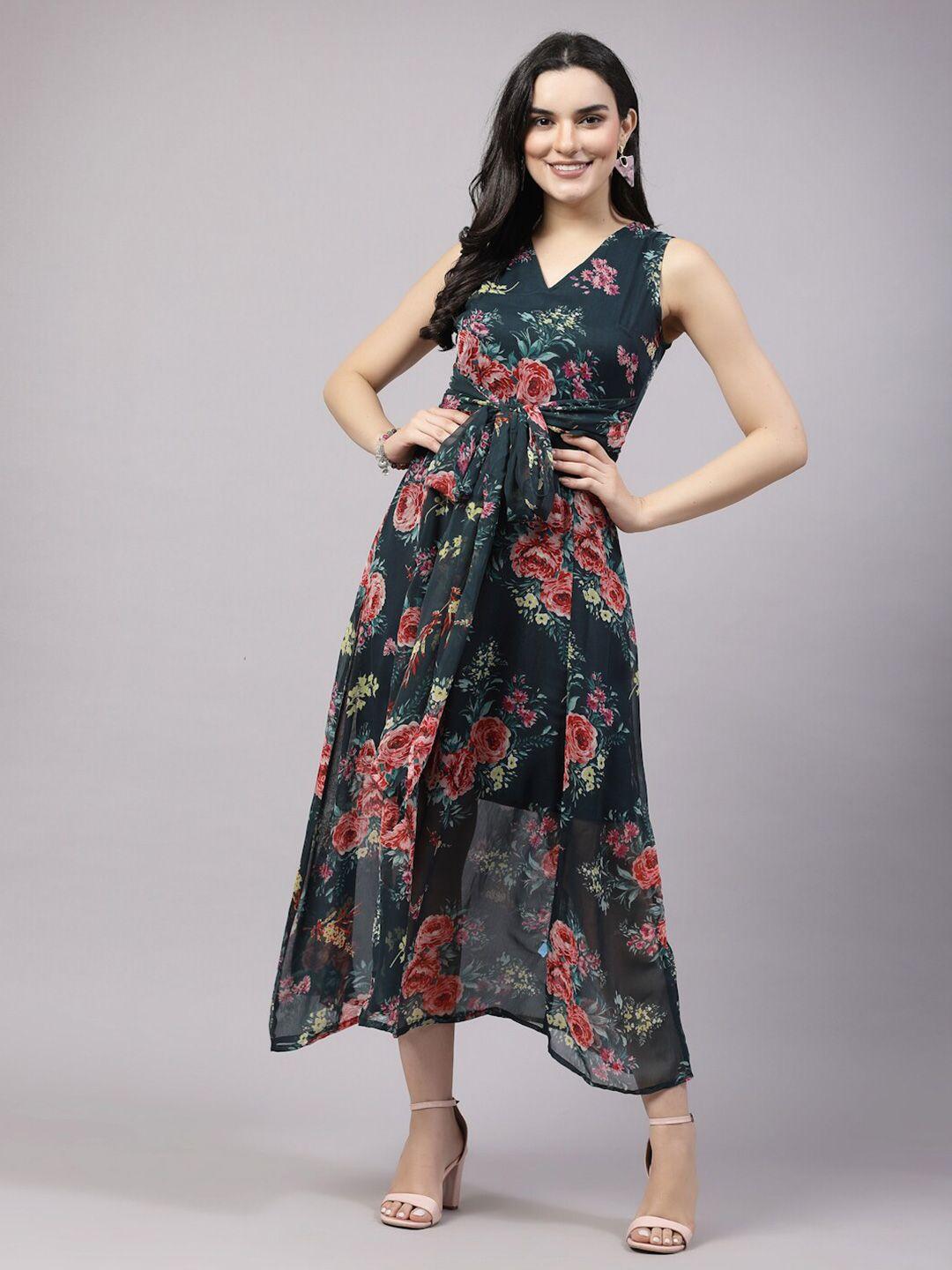 pluss green floral print maxi dress