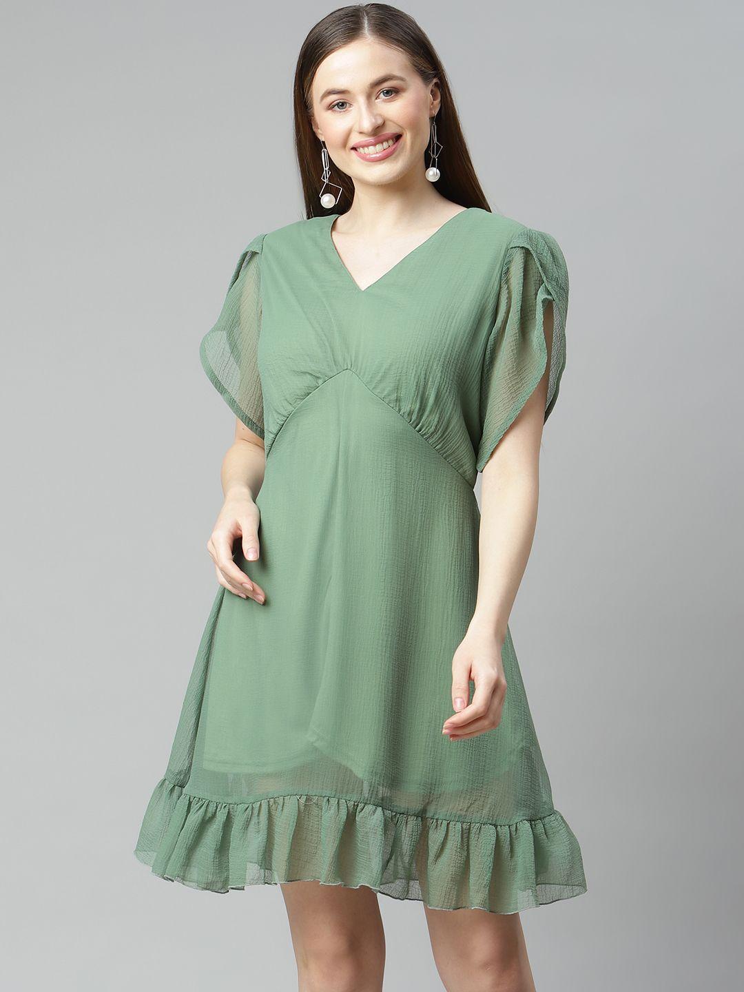 pluss green solid a-line dress