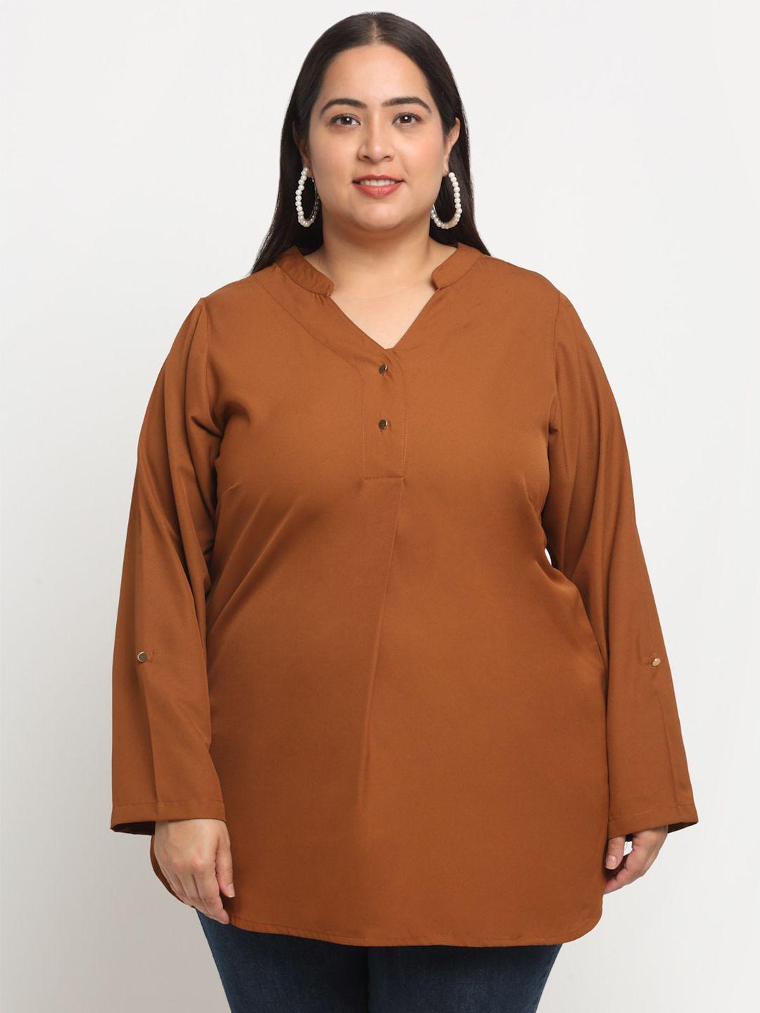 pluss mandarin collar roll-up sleeves top