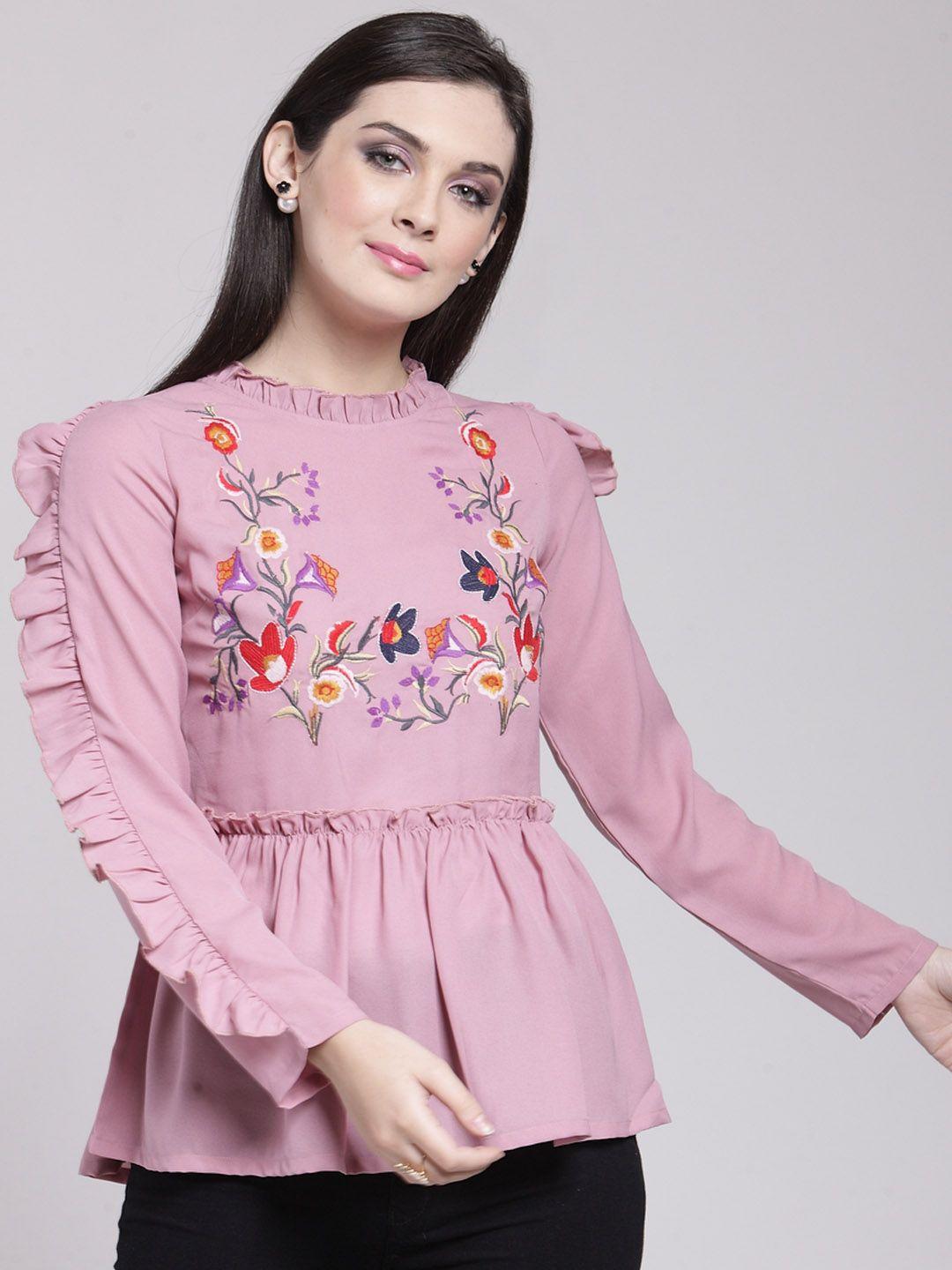pluss mauve embroidered cinched waist top