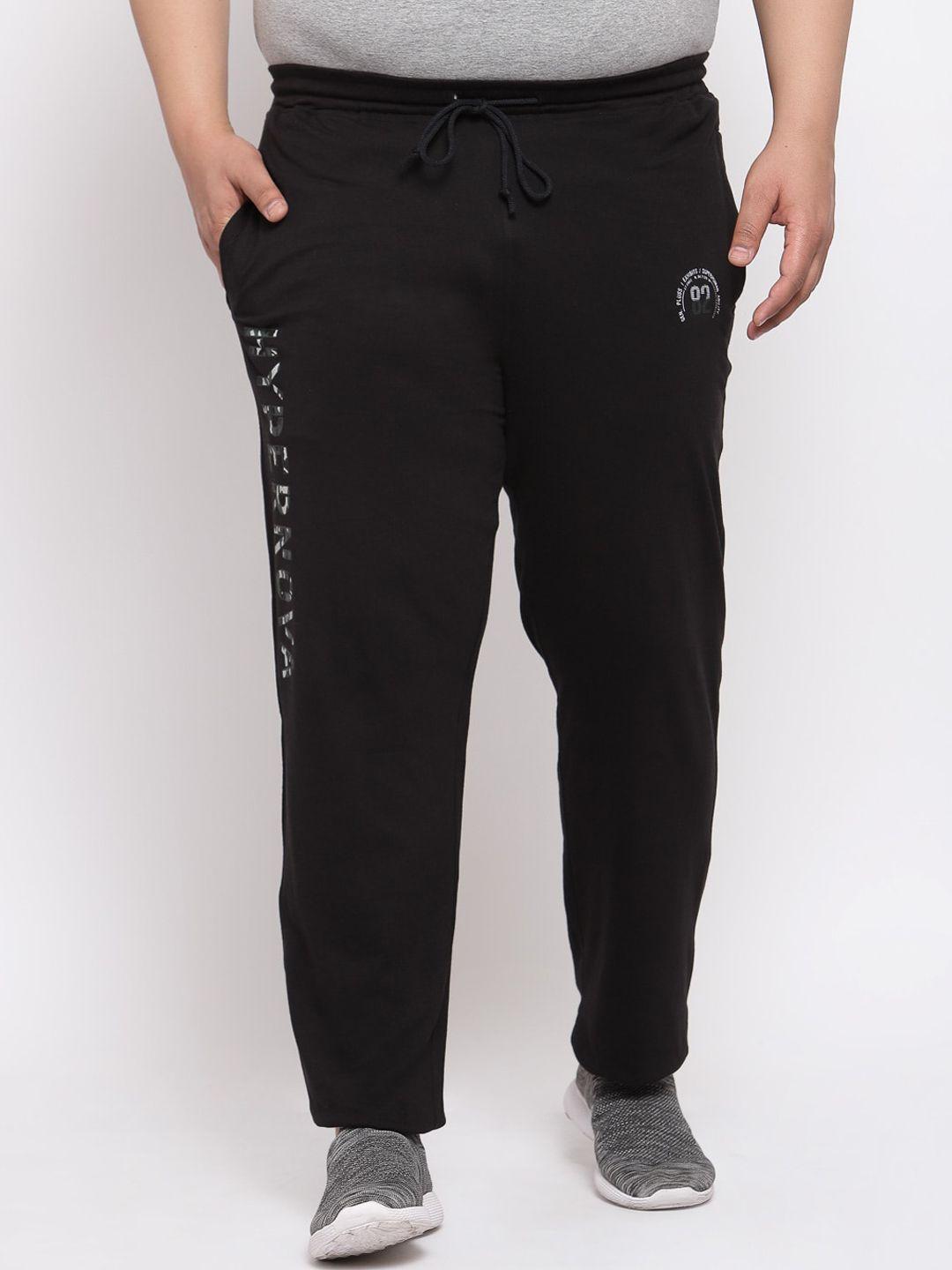 pluss men black solid straight-fit track pants