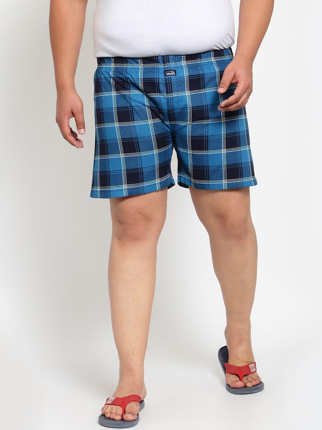 pluss men blue pure cotton checked boxers