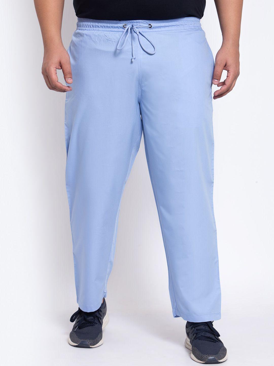 pluss men blue solid straight-fit cotton track pants