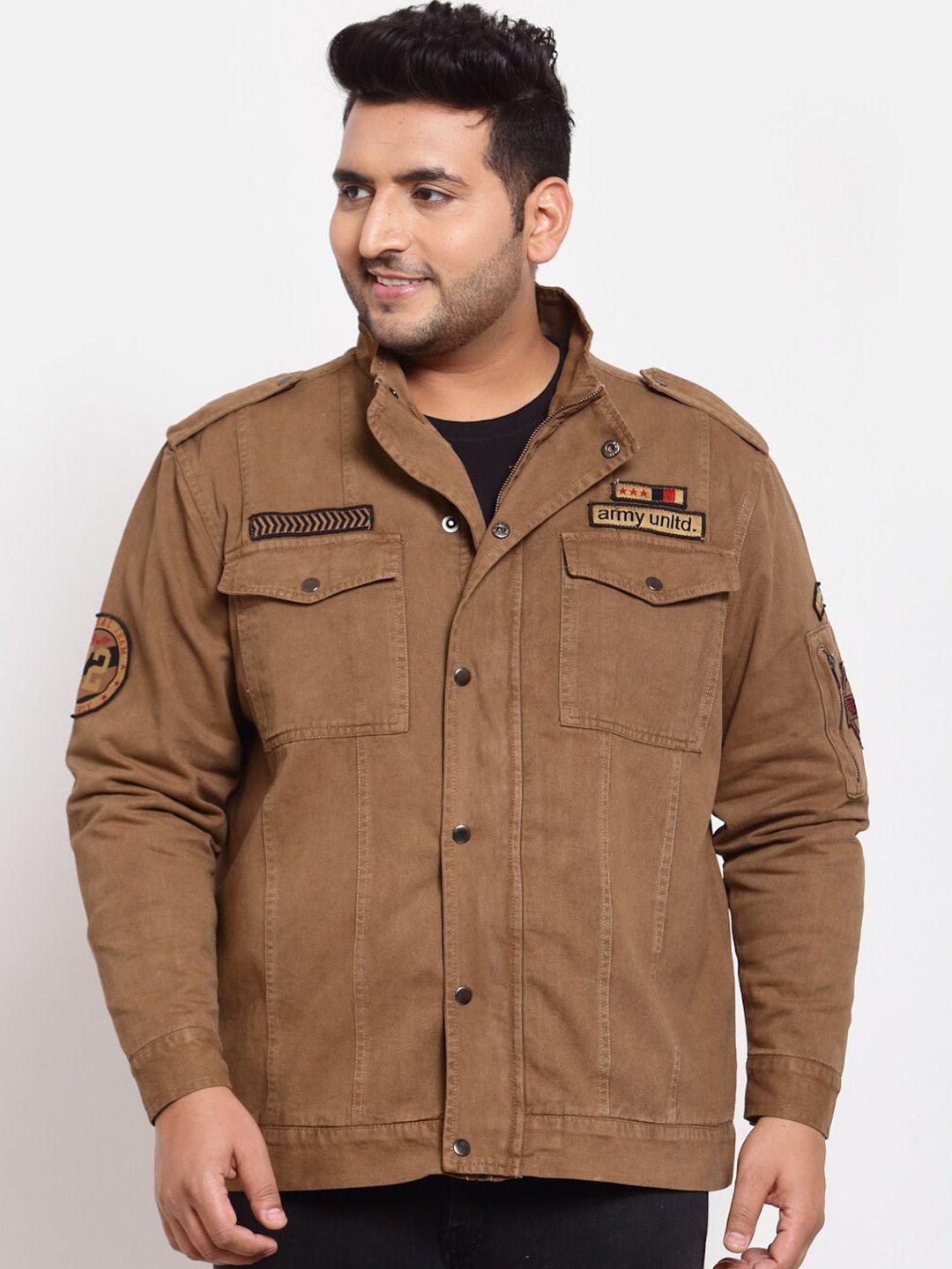 pluss men brown solid denim jacket