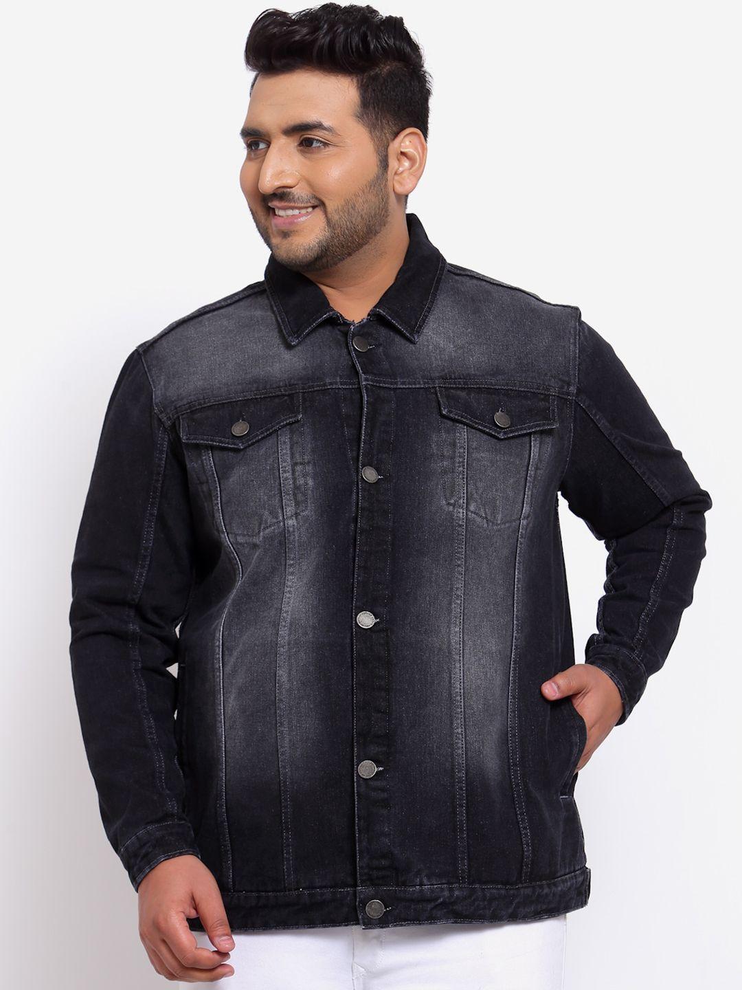 pluss men charcoal washed denim jacket