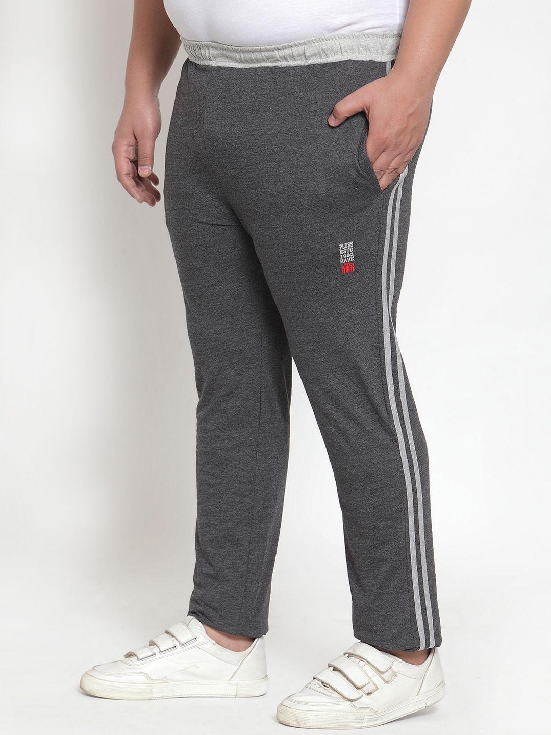 pluss men grey solid straight-fit track pants