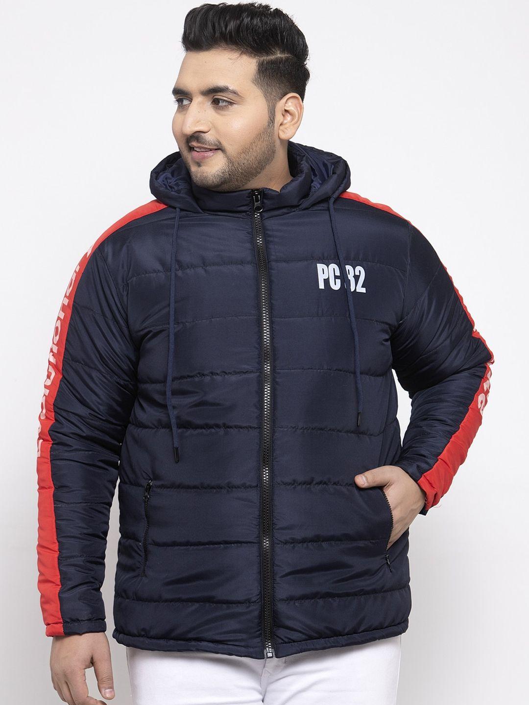 pluss men navy blue hooded puffer jacket