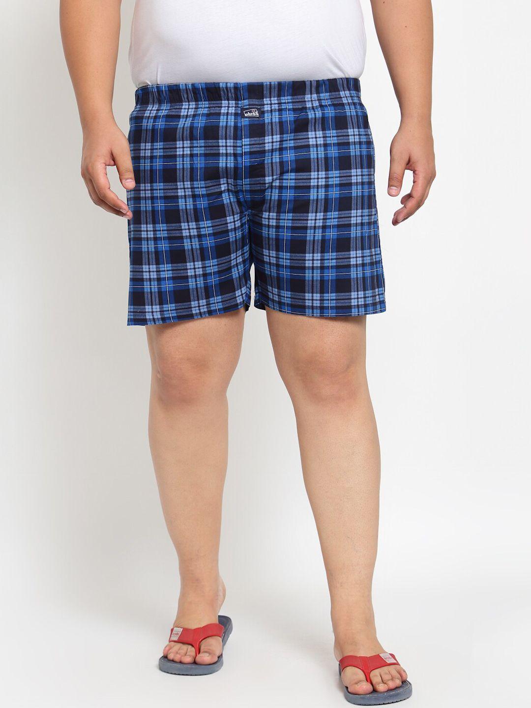 pluss men navy blue pure cotton checked boxers mbx208e