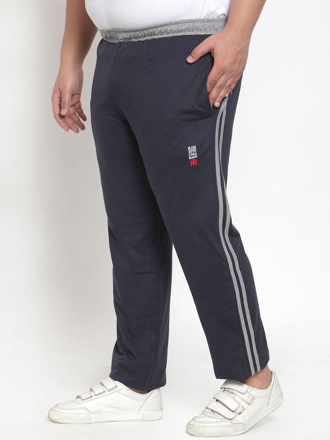 pluss men navy blue solid straight-fit track pants