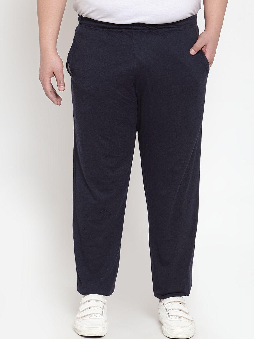 pluss men navy blue solid track pants