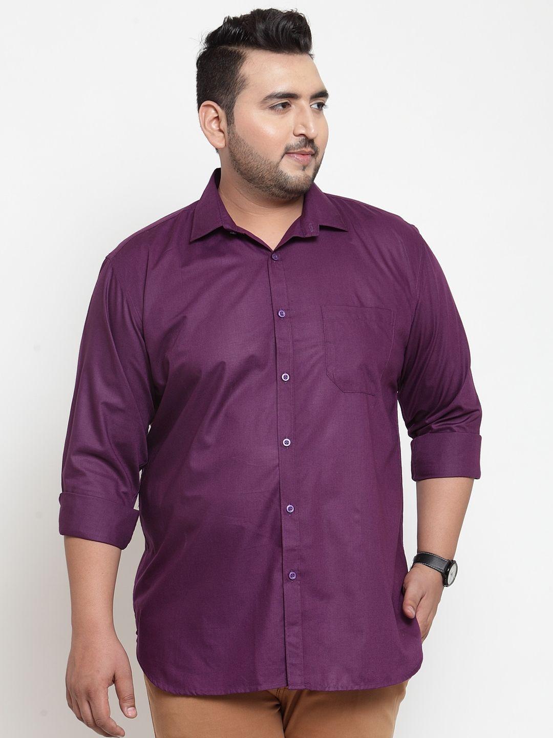 pluss men purple regular fit solid plus size casual shirt