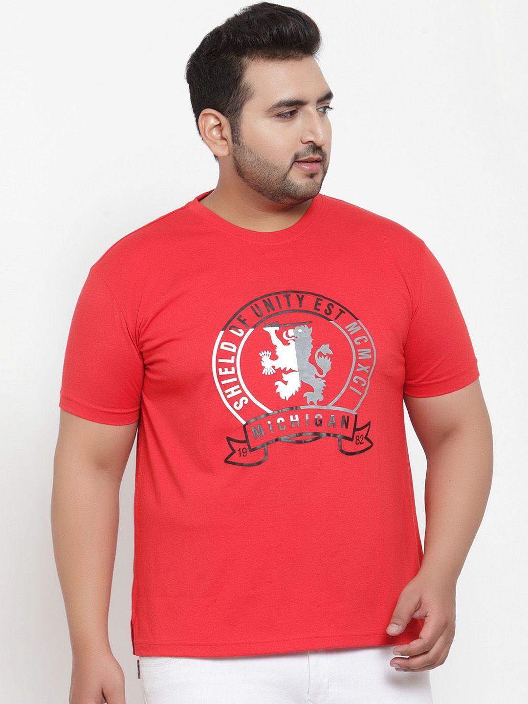 pluss men red printed round neck t-shirt