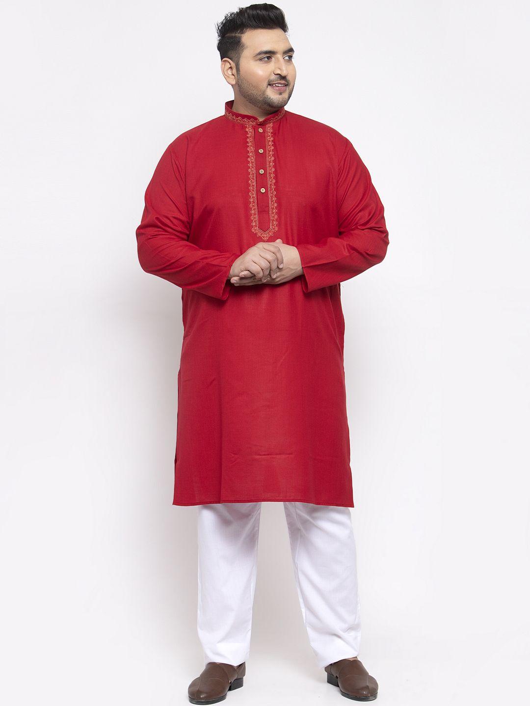 pluss men red solid kurta with pyjamas