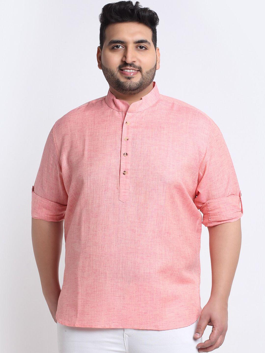 pluss men solid mandarin collar cotton kurta