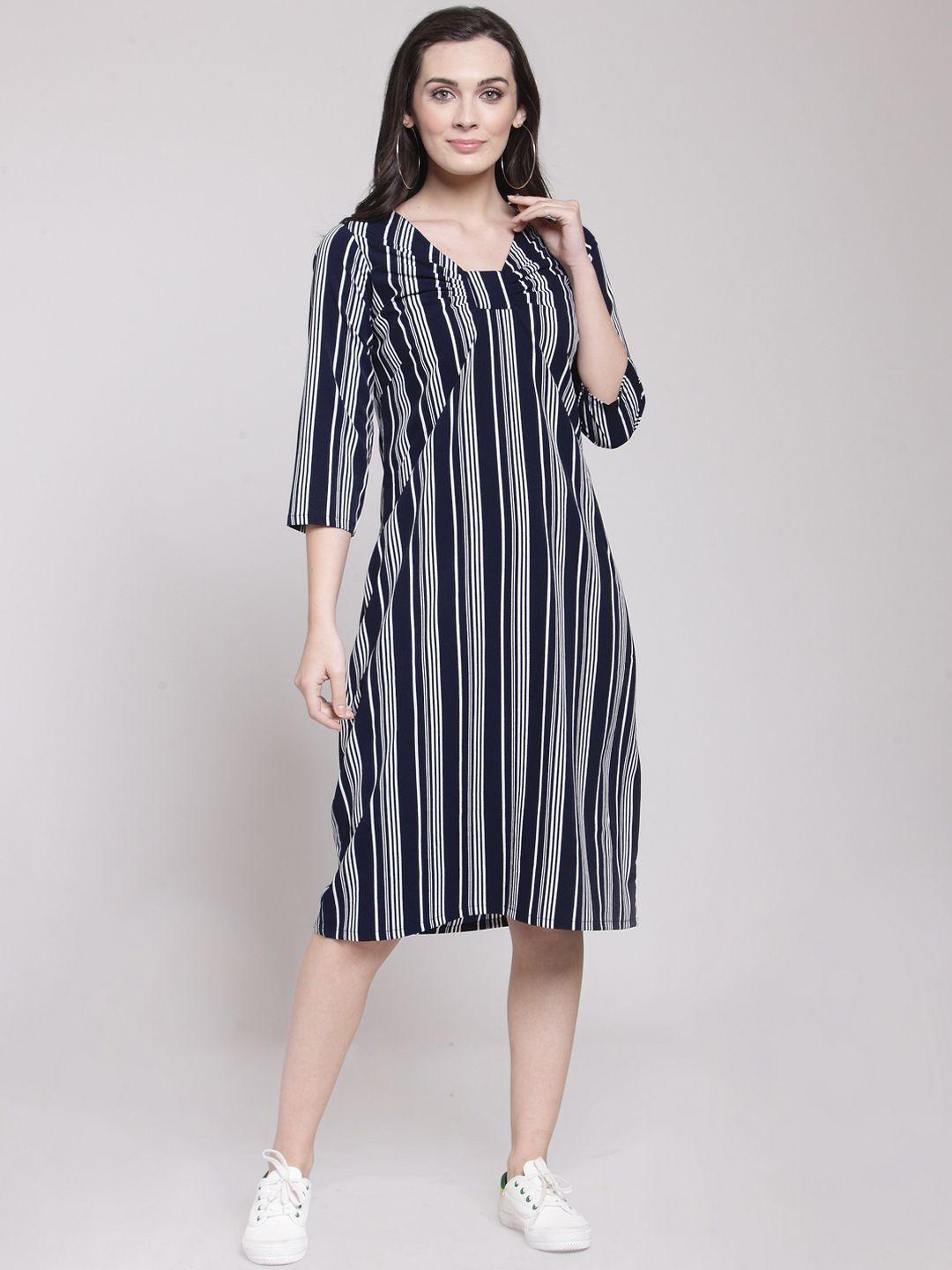 pluss navy blue & white striped a-line dress