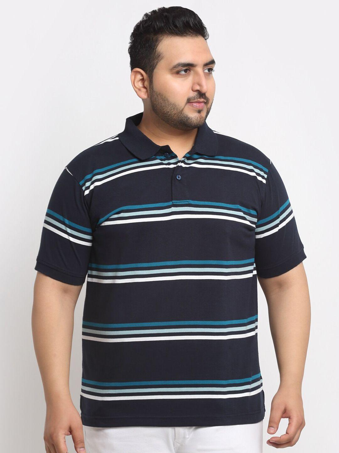 pluss navy blue striped polo collar cotton t-shirt