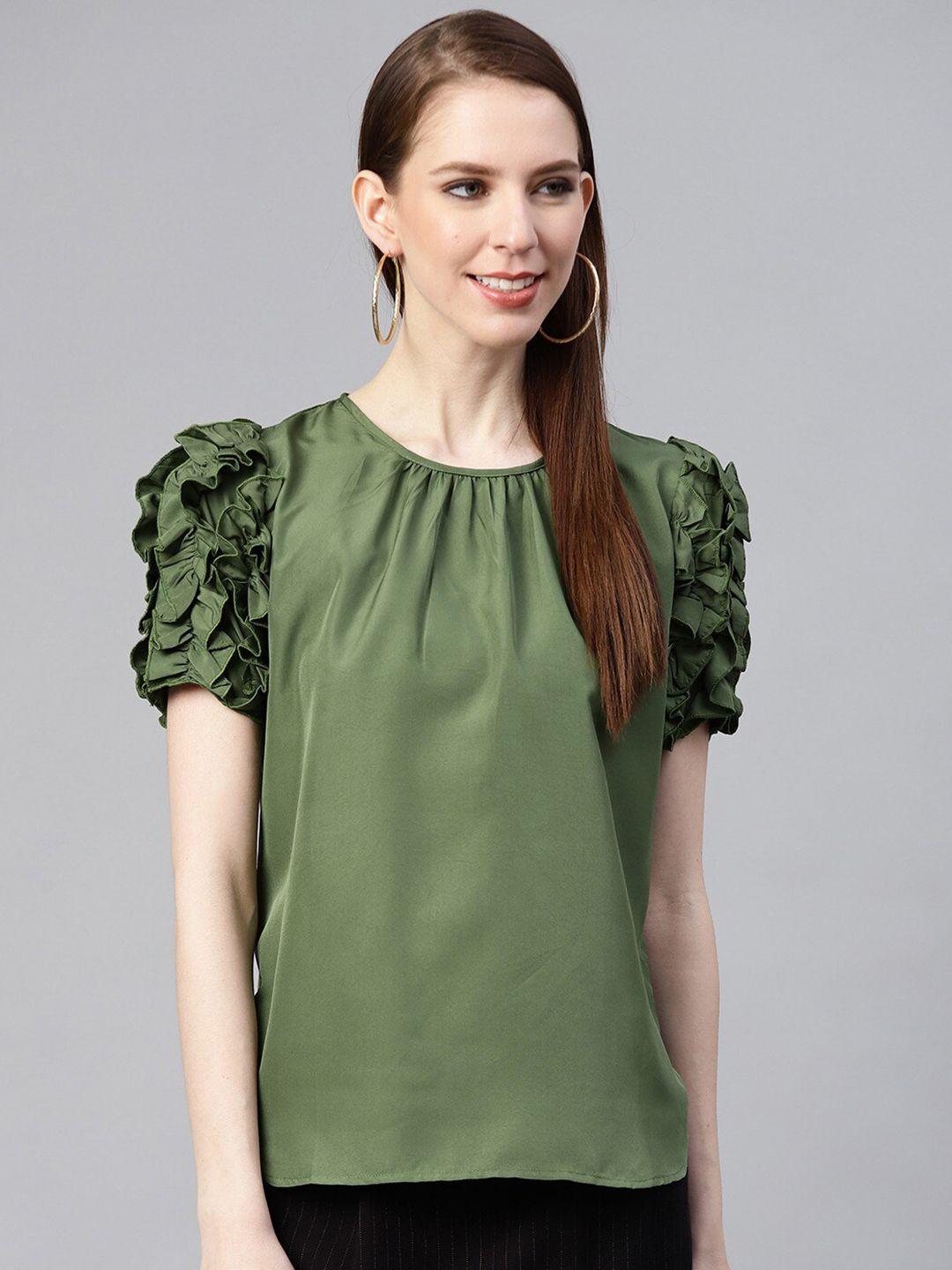 pluss olive green ruffles regular top