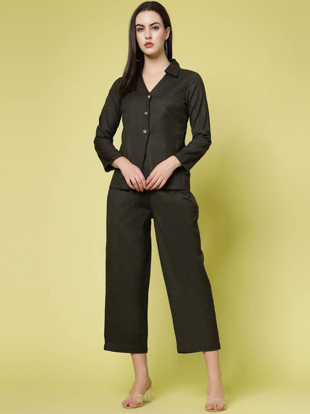pluss olive pure cotton shirt with trouser