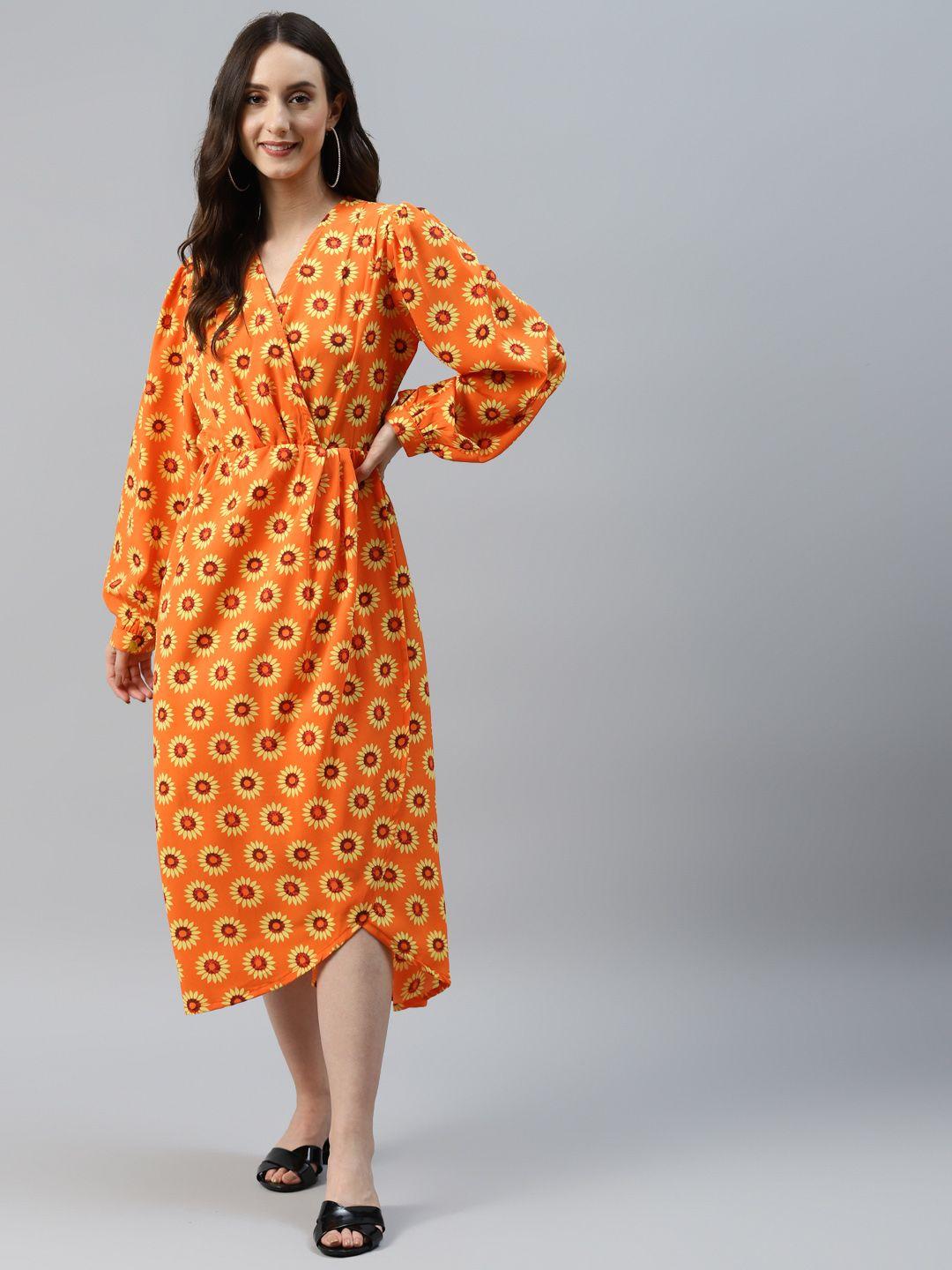 pluss orange floral print midi dress