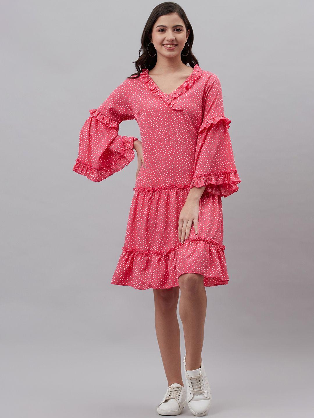 pluss pink & off white polka dots print a-line dress
