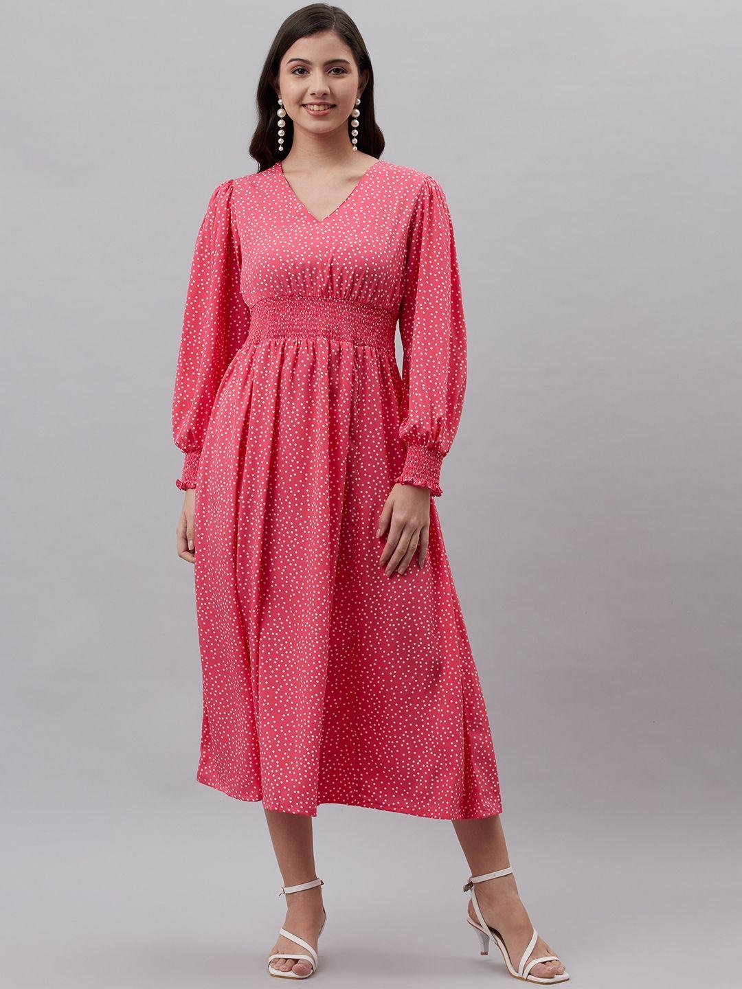 pluss pink & off white polka dots print a-line midi dress