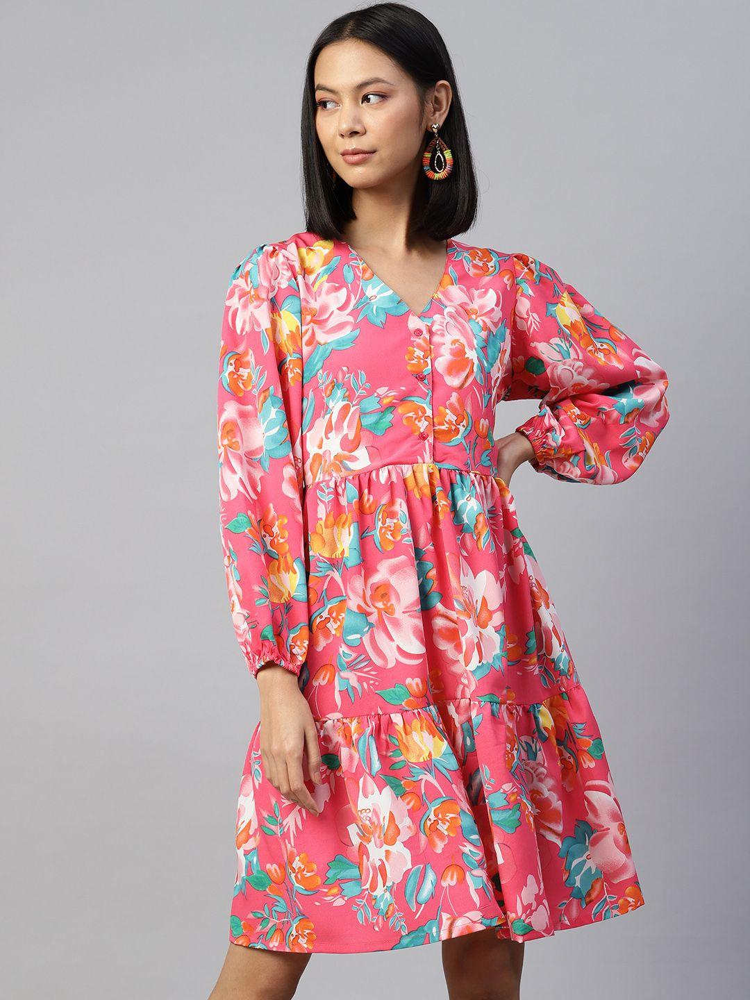 pluss pink & turquoise blue floral a-line dress