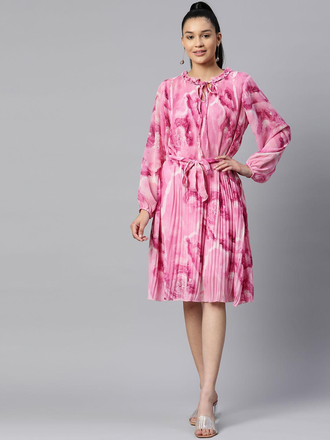 pluss pink abstract print knee length a-line dress