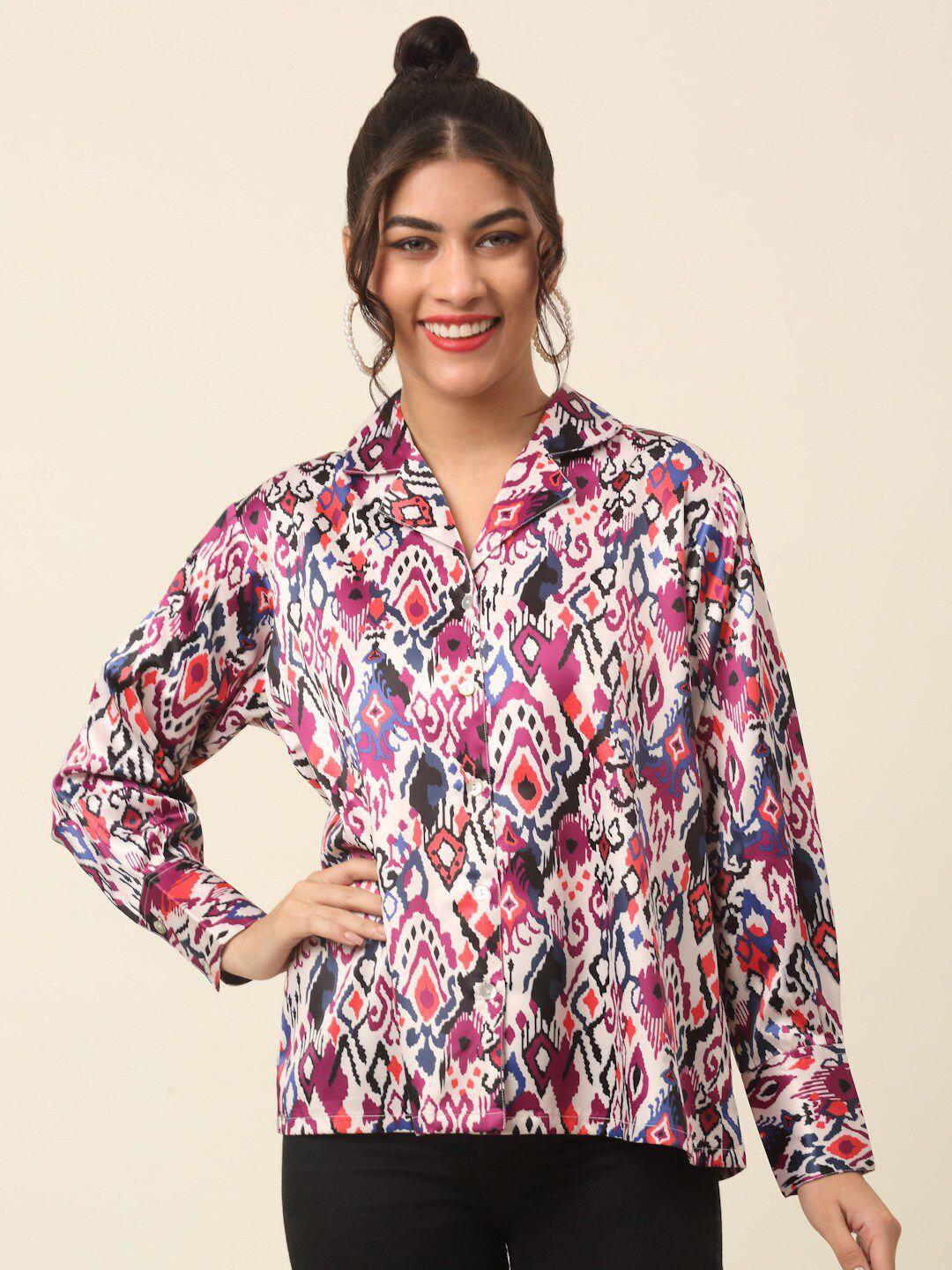 pluss pink abstract printed cutaway collar casual shirt