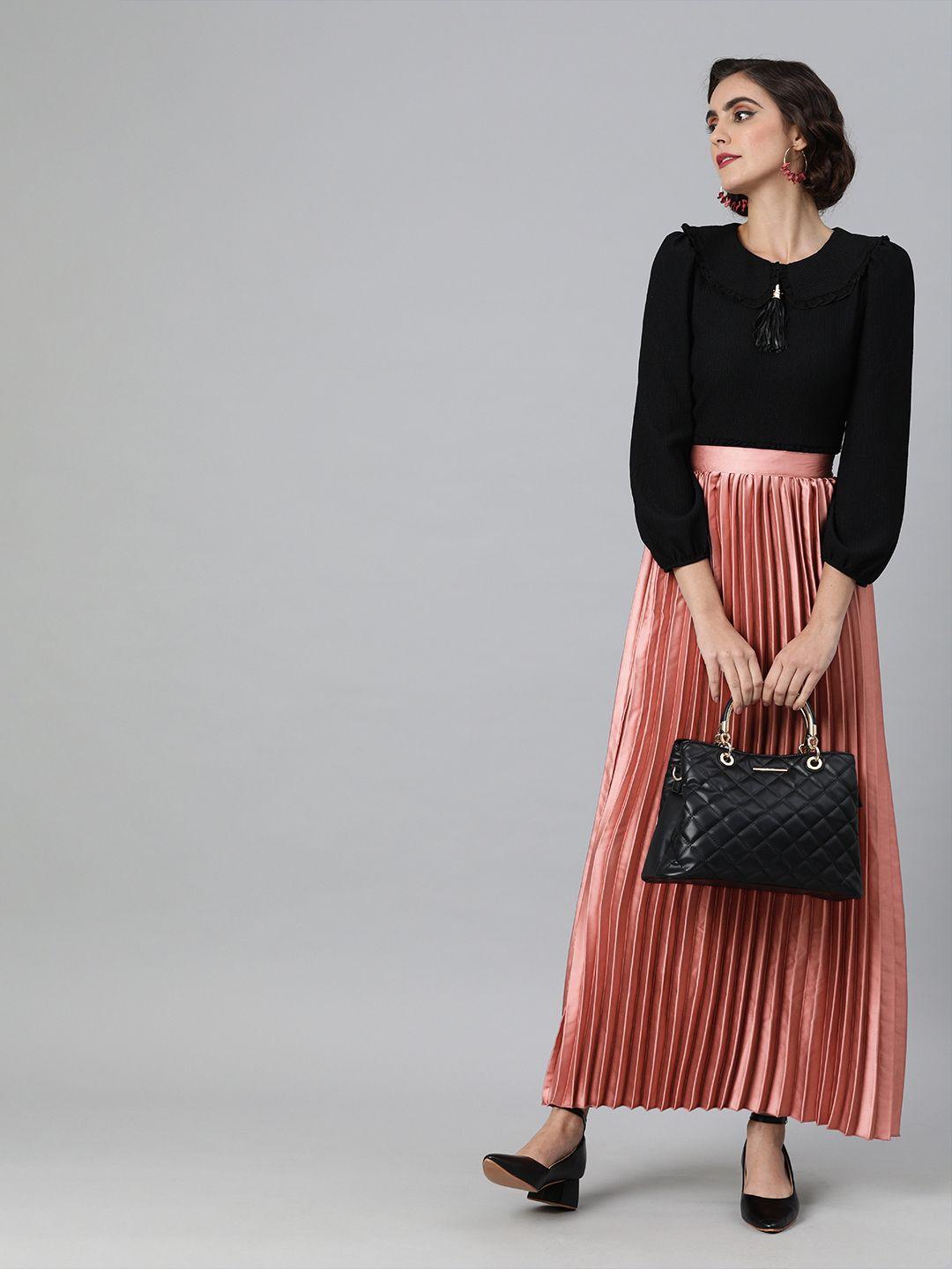 pluss pink accordion pleated maxi flared skirt with sheen effect