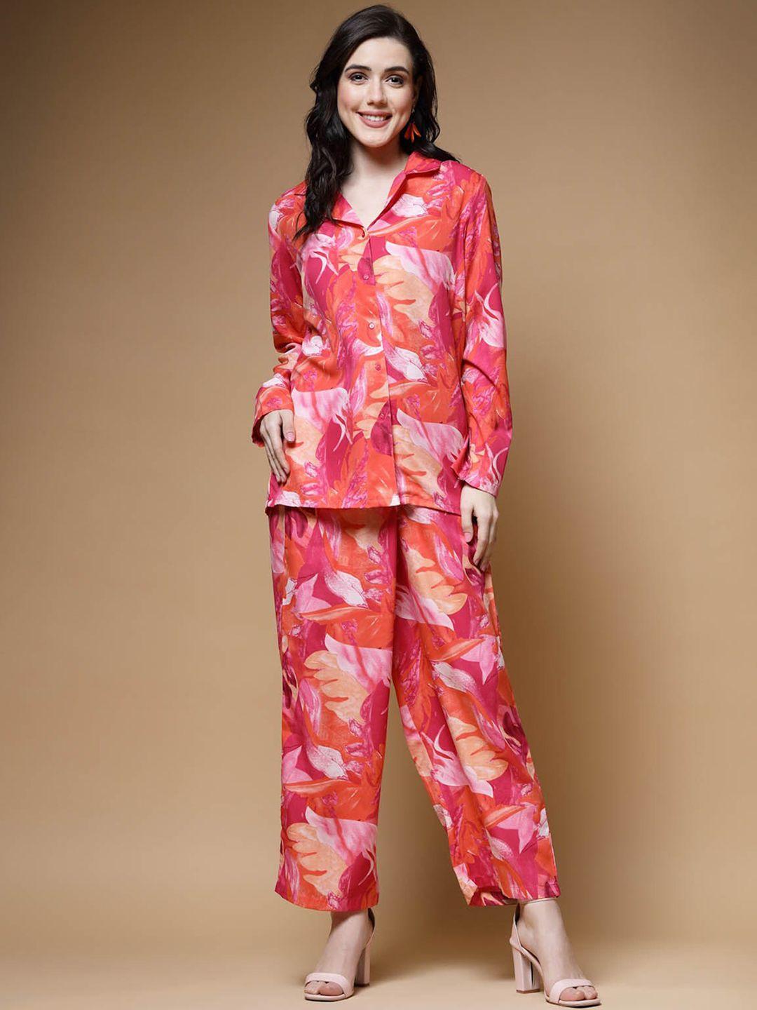 pluss pink printed long sleeves shirt with trousers