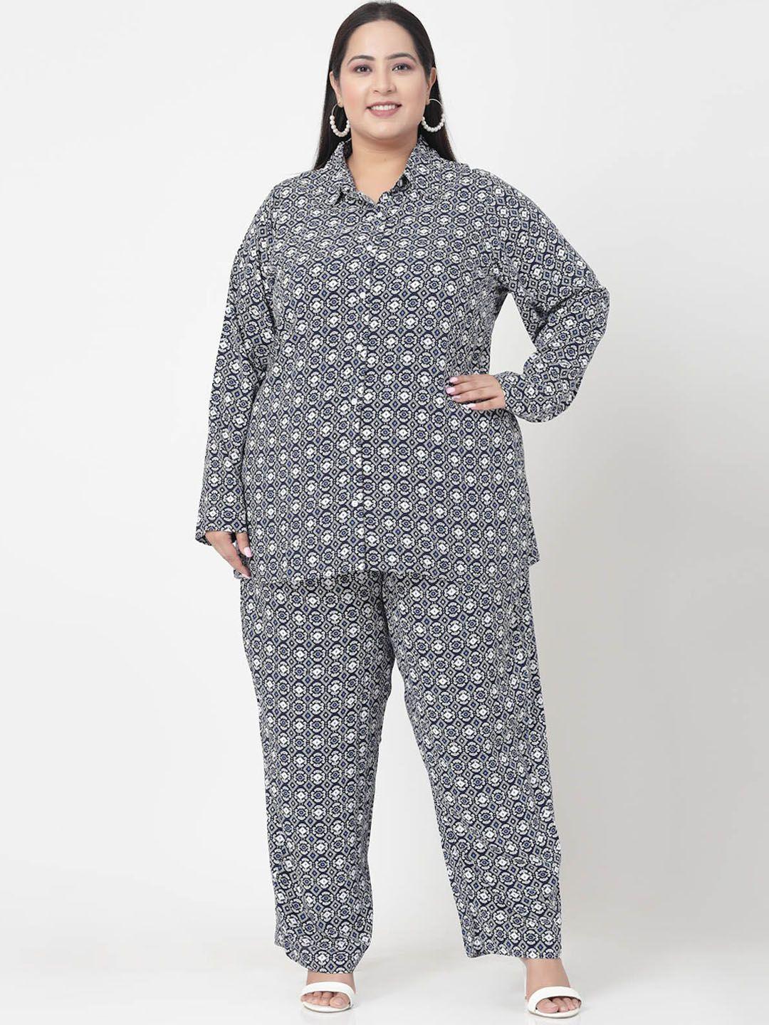 pluss plus size abstract printed shirt & trousers