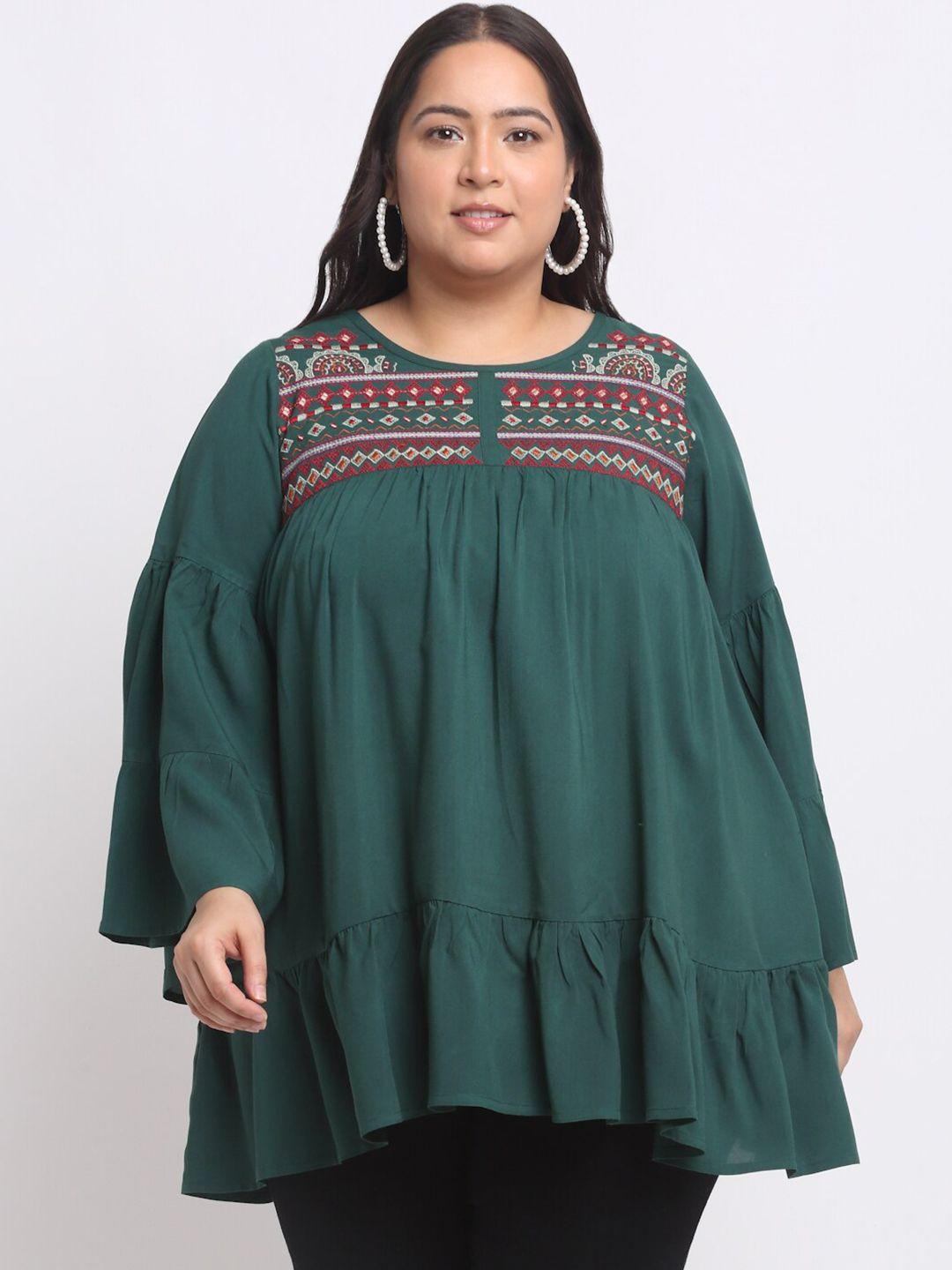 pluss plus size ethnic motif embrodered bell sleeve top