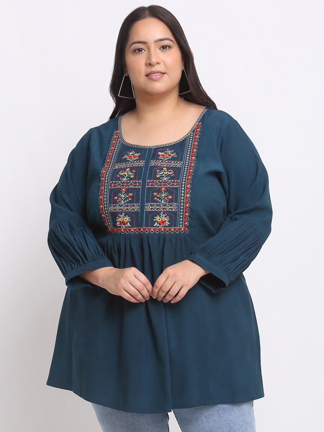 pluss plus size floral embroidered peplum top