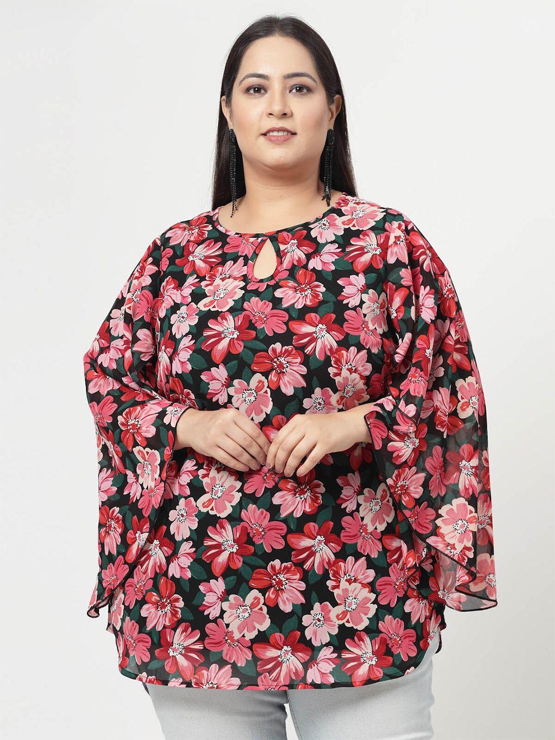 pluss plus size floral printed keyhole neck flared sleeves top