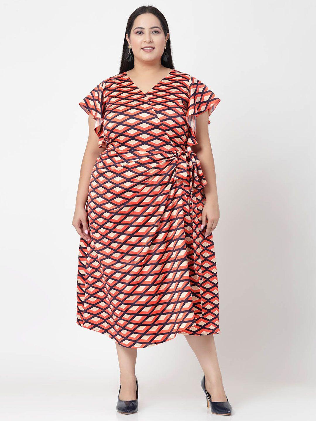 pluss plus size geometric printed wrap midi dress