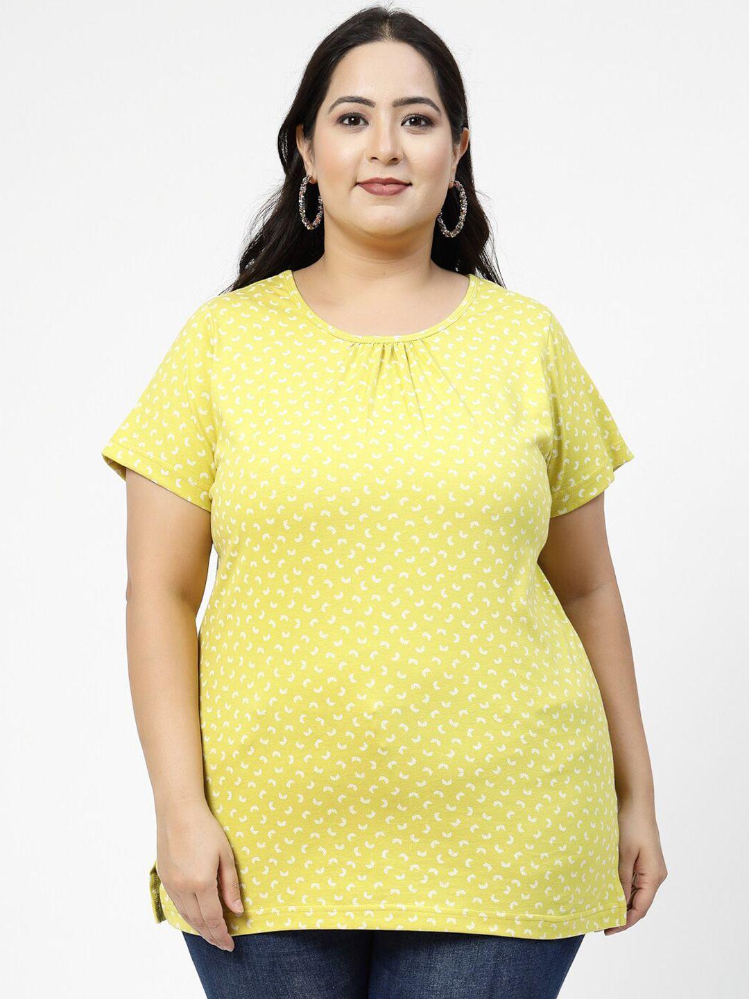 pluss plus size yellow abstract printed cotton t-shirt