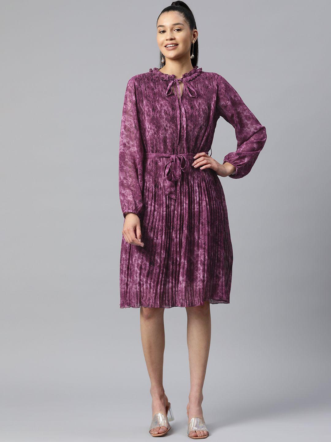 pluss purple abstract print knee length a-line dress