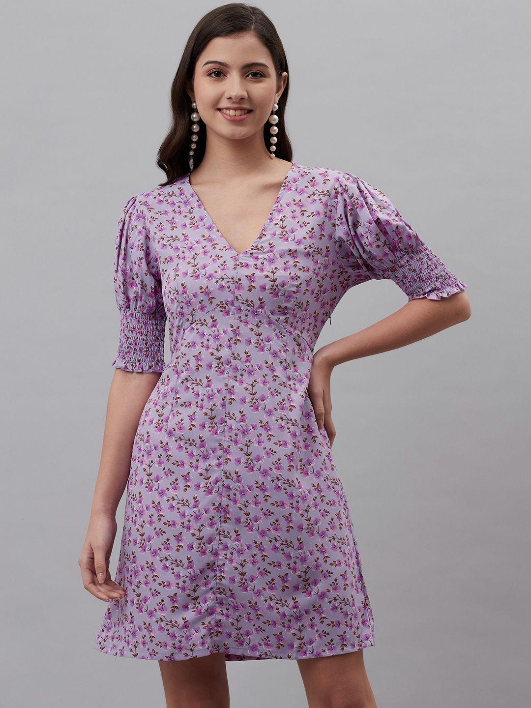 pluss purple floral print a-line dress