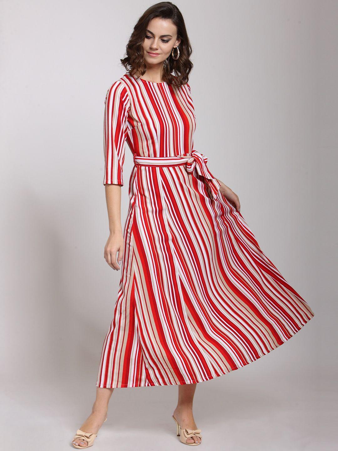 pluss red & off-white striped a-line dress