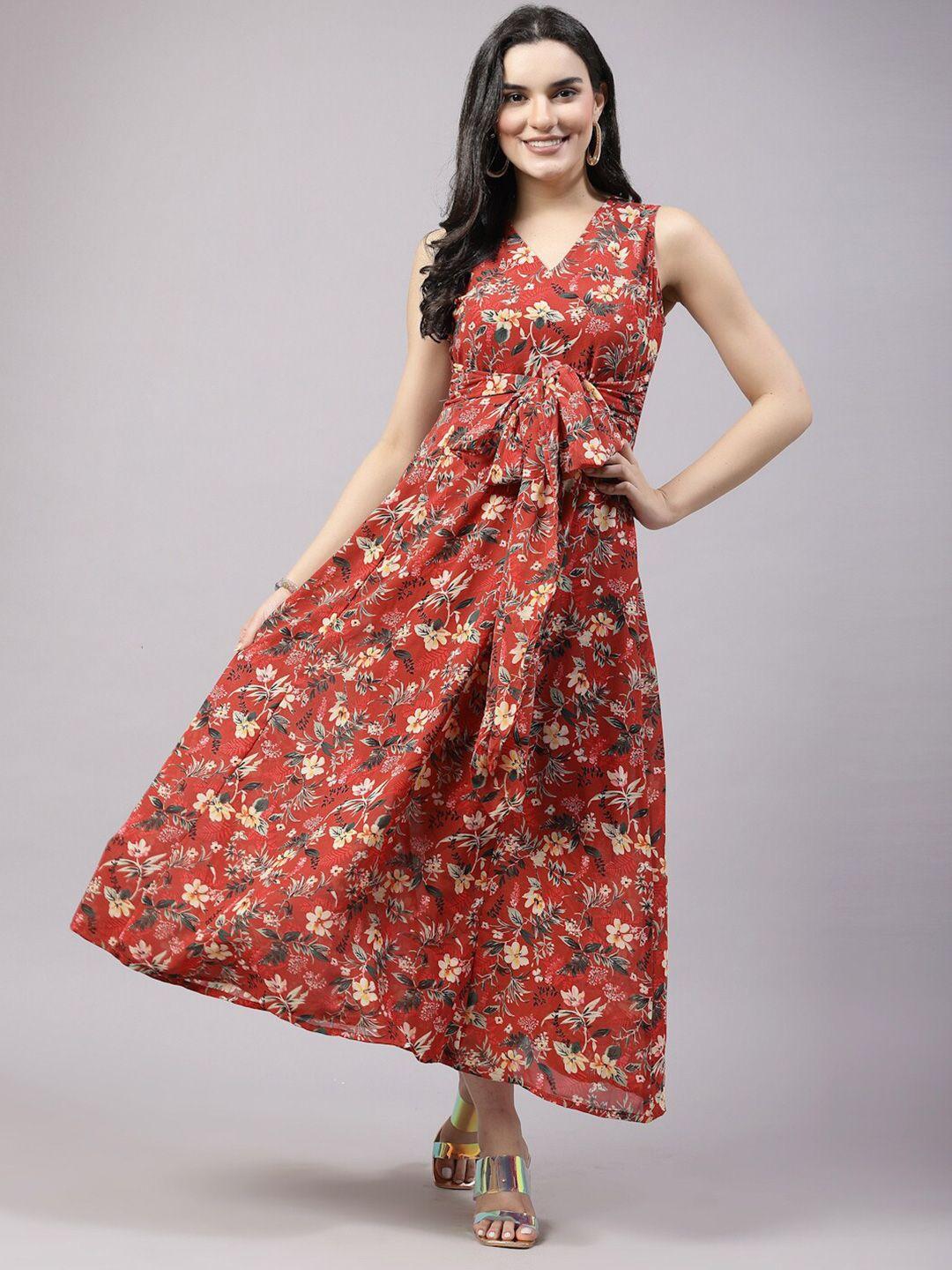 pluss red floral print maxi dress