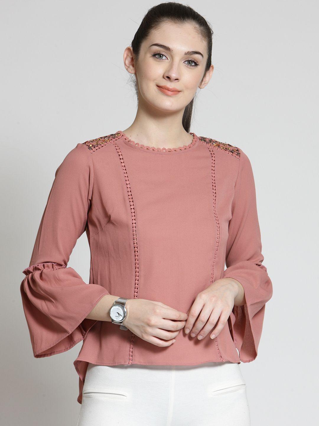 pluss rose applique top with bell sleeves
